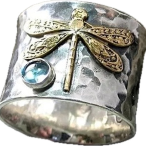 Dragonfly Silver Tone Wide Ring - Picture 1 of 2